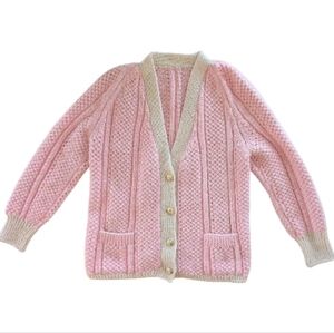 Handmade Knit Preppy Pink Cardigan Women's Small/XS